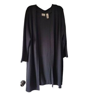 Liz Claiborn Long Open Duster Cardigan Large Black Goth Travel Office Minimalist